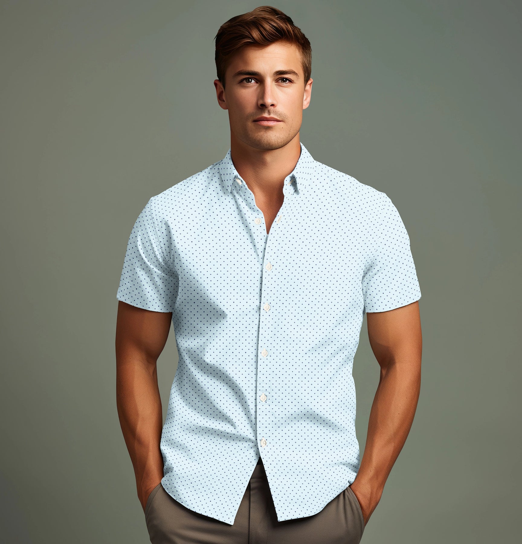 Airthreads Men's Shirt, Short Sleeve, Wrinkle-free, Sky Blue Print ...
