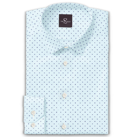 Wrinkle-free Sky Blue with Geometric Print - Long Sleeve