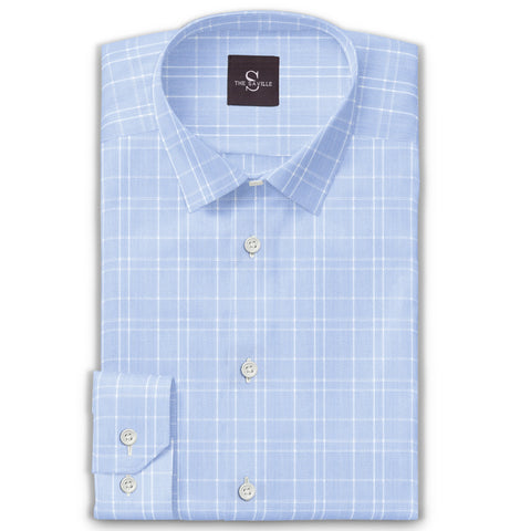 Wrinkle-free Sky Blue with White Checks - Long Sleeve
