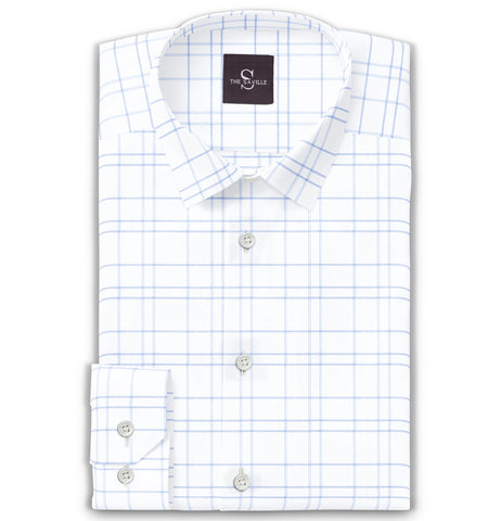 Wrinkle-free White with Blue Checks - Long Sleeve