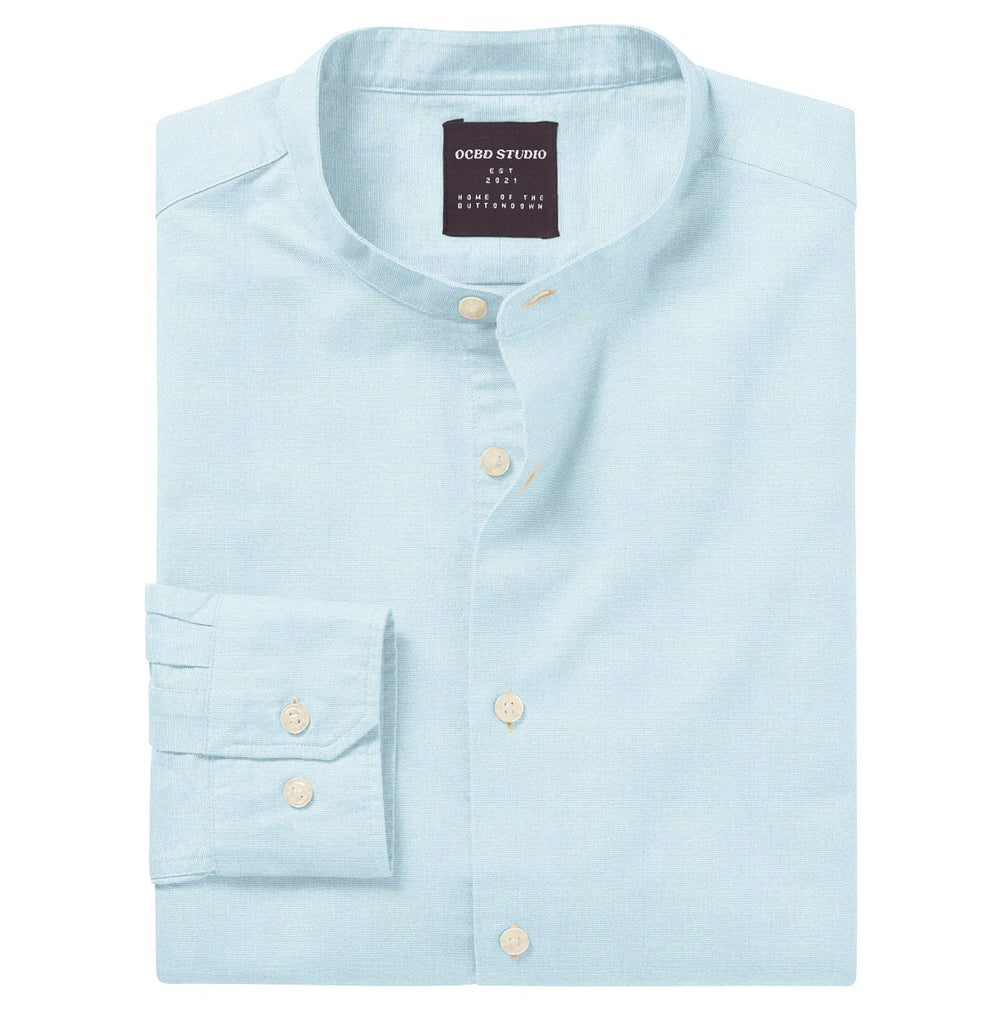 band collar dress shirts for men Airthreads Men's Shirt, Wrinke Resistant Oxford, Band Collar, Long Sleeve,  Sky Blue, Tailored Fit