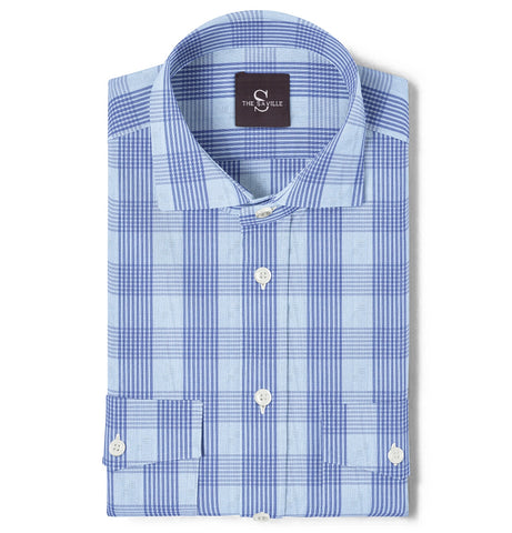 Wrinkle-free Blue with Dark Blue Checks - Double Pocket - Long Sleeve