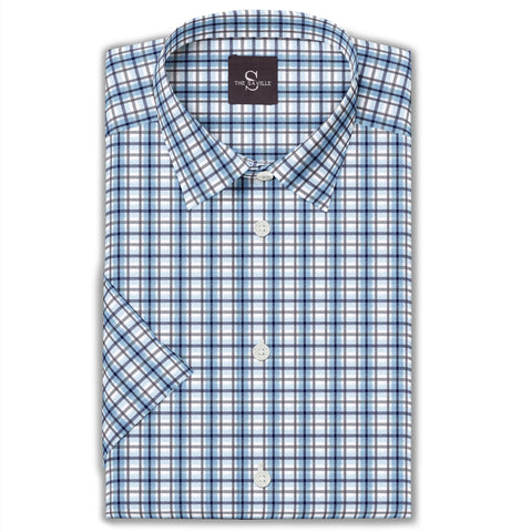 Wrinkle-free - Short Sleeve - Blue and Gray Checks