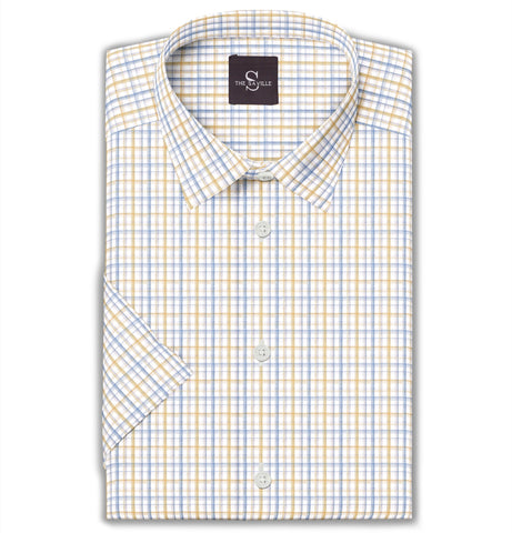 Wrinkle-free - Short Sleeve - Yellow and Blue Checks