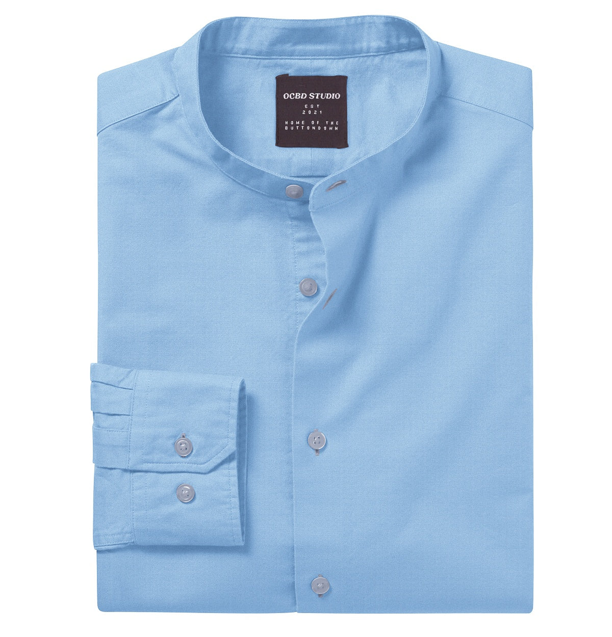 FRAPBOIS × Ryan Su CAT band collar shirt Men's Band Collar Button Down Shirt In Classic Blue 100