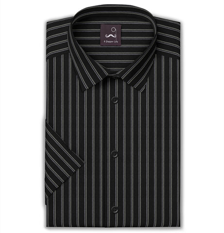 Pure Cotton - Semi-Spread Collar - Short Sleeve - Stygian Stripes