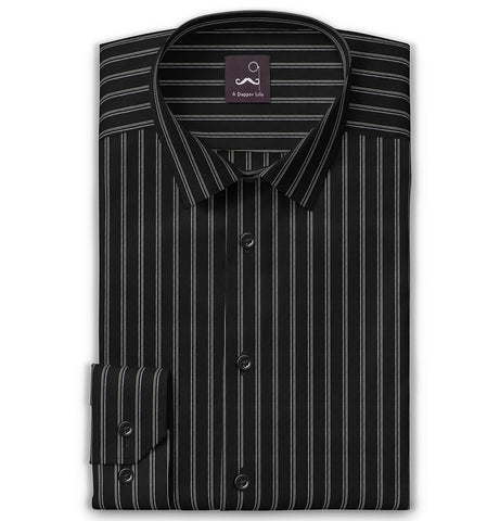 Pure Cotton - Semi-Spread Collar - Long Sleeve - Stygian Stripes