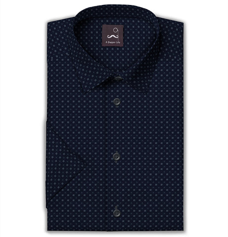 Pure Cotton - Semi-Spread Collar - Short Sleeve - Navy Nebula