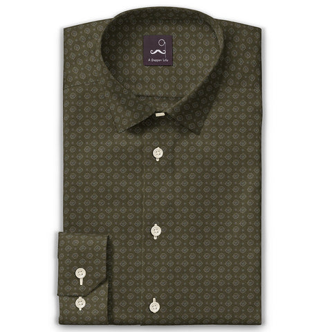 Pure Cotton - Semi-Spread Collar - Long Sleeve - Moss Heritage