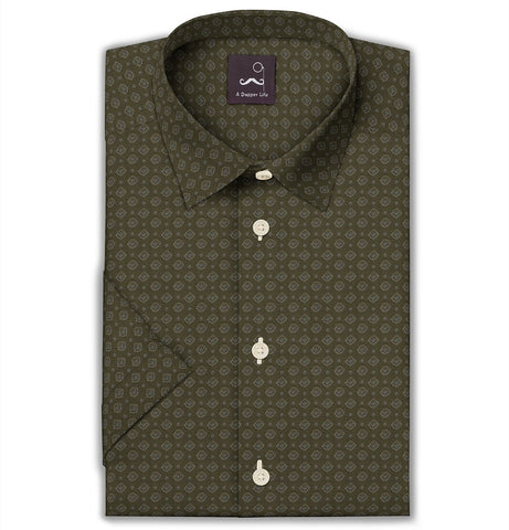 Pure Cotton - Semi-Spread Collar - Short Sleeve - Moss Heritage