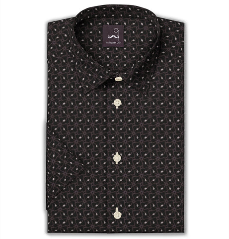 Pure Cotton - Semi-Spread Collar - Short Sleeve - Shadow Lattice