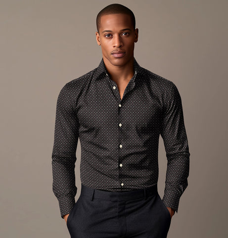 Pure Cotton - Semi-Spread Collar - Long Sleeve - Shadow Lattice