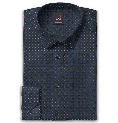 Pure Cotton - Semi-Spread Collar - Long Sleeve - Midnight Lattice