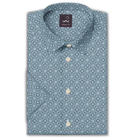 Pure Cotton - Semi-Spread Collar - Short Sleeve - Glarier Tile
