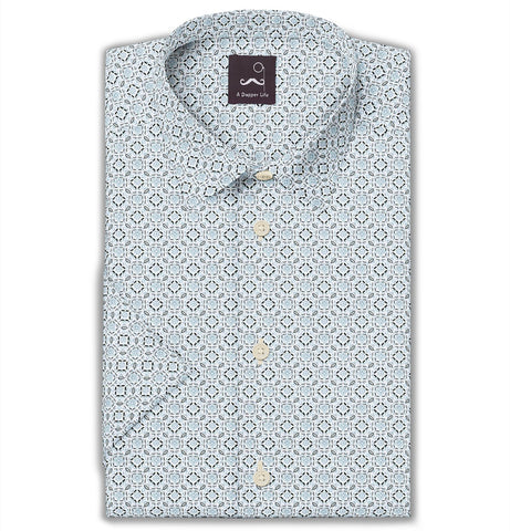Pure Cotton - Semi-Spread Collar - Short Sleeve - Frost Tile