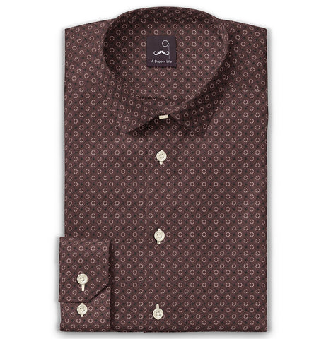 Pure Cotton - Semi-Spread Collar - Long Sleeve - Earth Grid