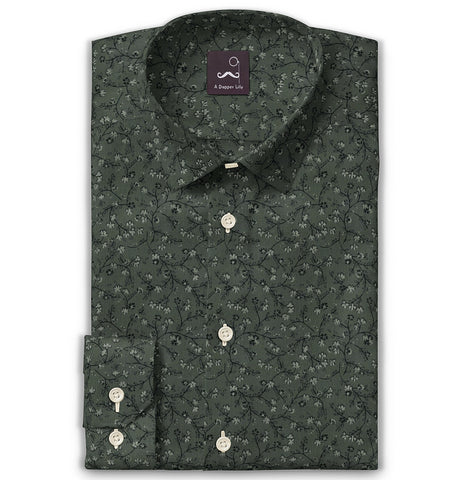 Pure Cotton - Semi-Spread Collar - Long Sleeve - Forest Vine