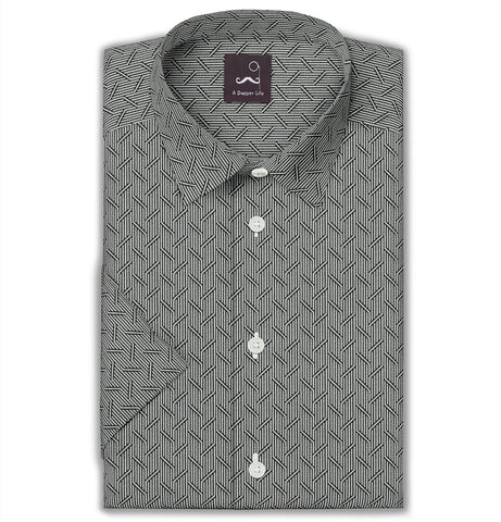 Pure Cotton - Semi-Spread Collar - Short Sleeve - Graphite Maze
