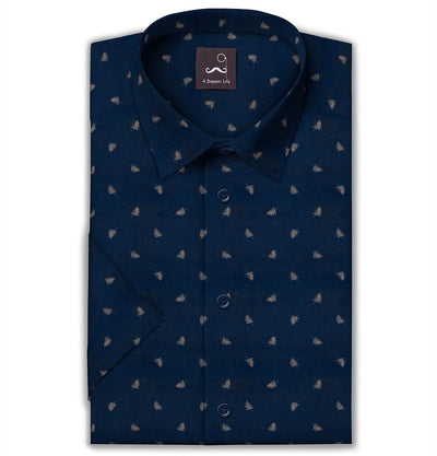  Navy Palms short-sleeve dress shirt