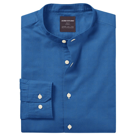 Oxford - Band Collar - Long Sleeve - Cerulean
