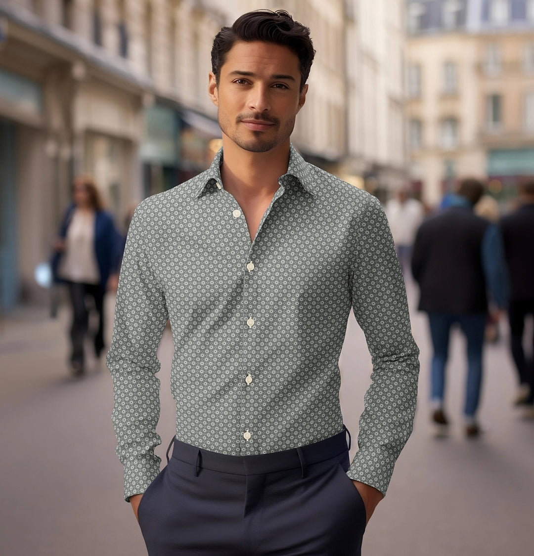 Airthreads Men's Shirt, Pure Cotton, Long Sleeve, Light Gray