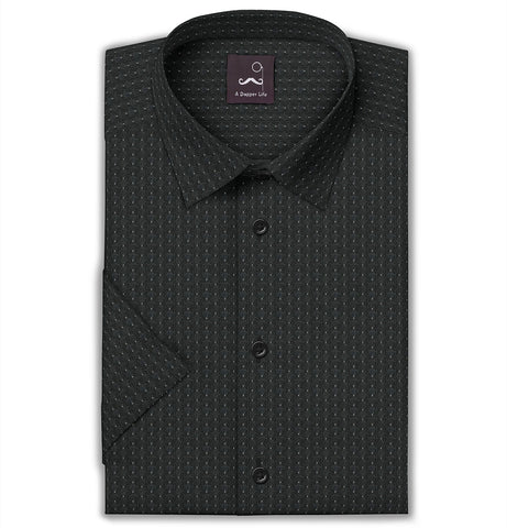 Pure Cotton - Semi-Spread Collar - Short Sleeve - Black Maze