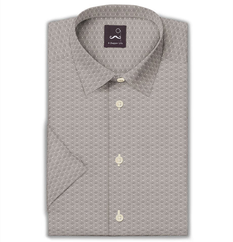 Pure Cotton - Semi-Spread Collar - Short Sleeve - Light Gray Maze