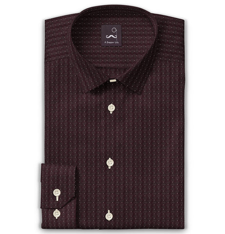 Pure Cotton - Semi-Spread Collar - Long Sleeve - Burgundy Maze