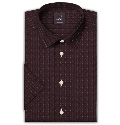 Pure Cotton - Semi-Spread Collar - Short Sleeve - Burgundy Maze