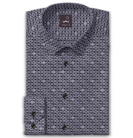 Pure Cotton - Semi-Spread Collar - Long Sleeve - Lavender Matrix