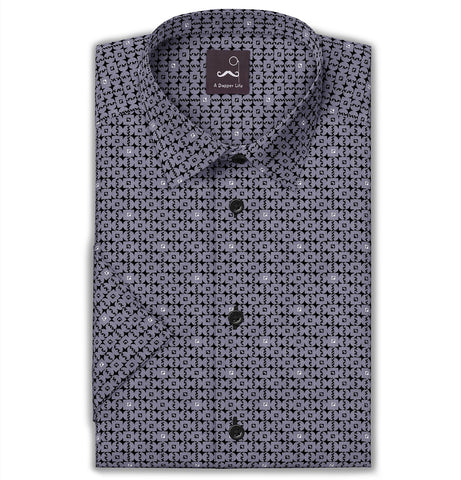 Pure Cotton - Semi-Spread Collar - Short Sleeve - Lavender Matrix