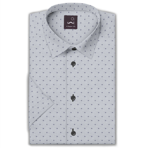 Pure Cotton - Short Sleeve - White and Gray Geometric Print