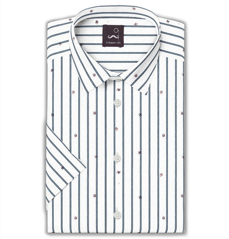 Pure Cotton - Semi-Spread Collar - Short Sleeve - Tidal Accents