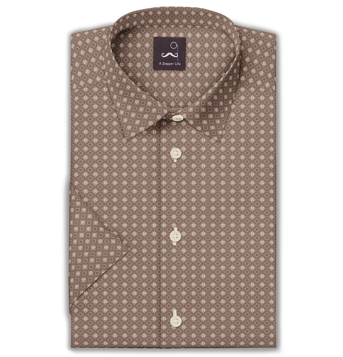 Airthreads Men's Shirt, Pure Cotton, Short Sleeve, Mocha Diamond Grid, Tailored Fit Airthreads Men's Shirt, Pure Cotton, Short Sleeve, Mocha Diamond Grid, Tailored Fit