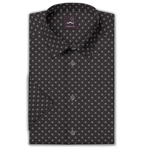 Pure Cotton - Semi-Spread Collar - Short Sleeve - Slate Prism