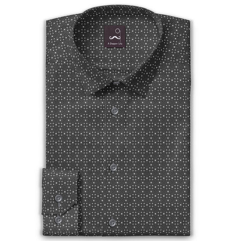 Pure Cotton - Semi-Spread Collar - Long Sleeve - Gray Filigree