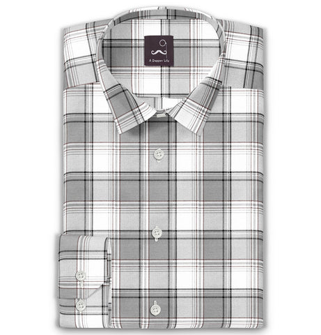 Pure Cotton - Semi-Spread Collar - Long Sleeve - Glacier Check