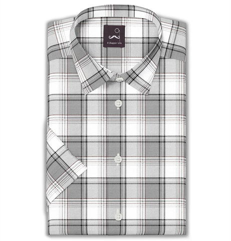 Pure Cotton - Semi-Spread Collar - Short Sleeve - Glacier Check