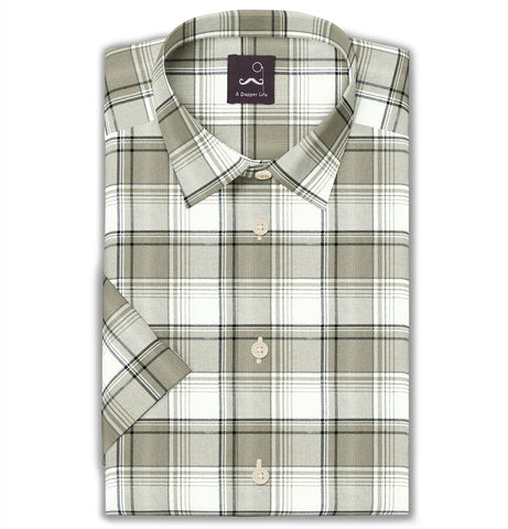 Pure Cotton - Semi-Spread Collar - Short Sleeve - Driftwood Check