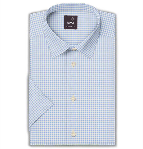 Pure Cotton - Short Sleeve - Blue Gingham Check Print