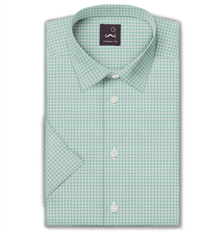 Pure Cotton - Short Sleeve - Green Gingham Check Print
