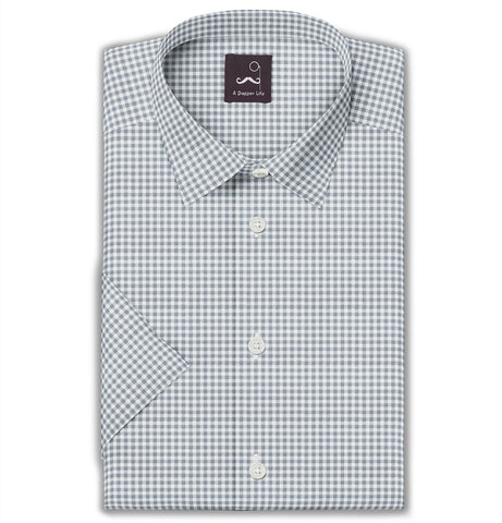 Pure Cotton - Short Sleeve - Gray Gingham Check Print