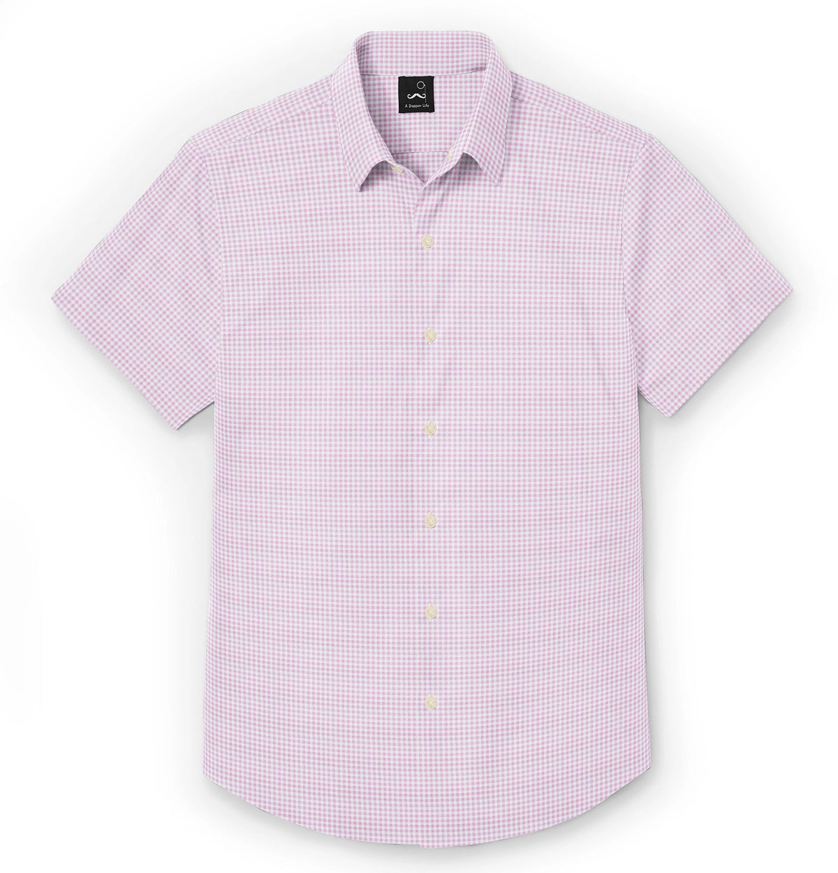【KOOLOSET】Linen Check Texture Shirt Airthreads Men's Shirt, Pure Cotton, Short Sleeve, Pink