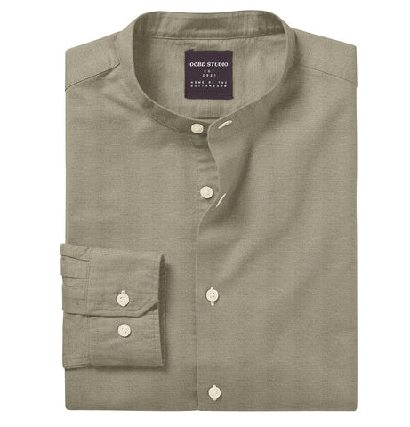 Oxford - Band Collar - Long Sleeve - Khaki