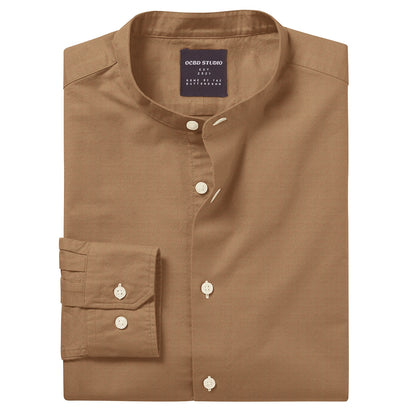 Khaki Colored Long Sleeve Band Collar Shirt