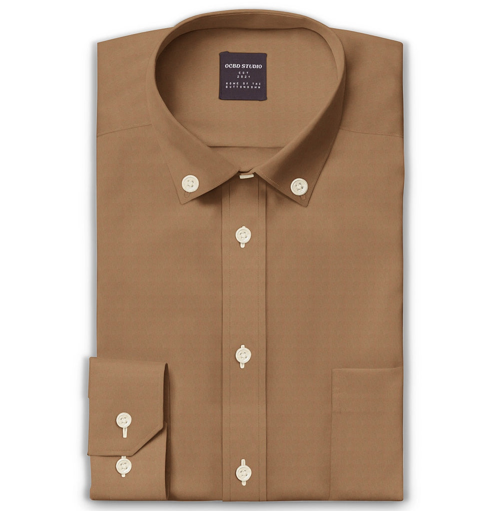 Airthreads Men's Shirt, Oxford, Long Sleeve, Camel, Tailored Fit