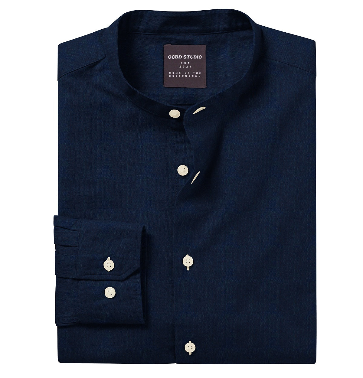 Airthreads Men's Shirt, Oxford, Band Collar, Long Sleeve, Royal