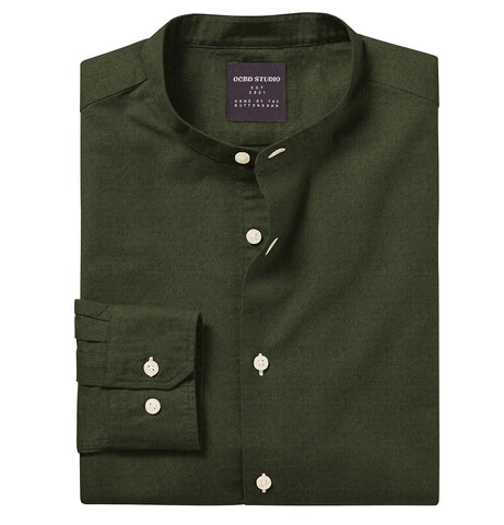 Oxford - Band Collar - Long Sleeve - Olive