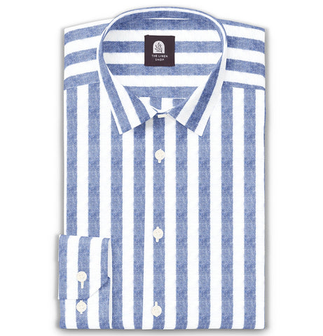 Cotton-Linen - Long Sleeve - Blue and White Stripe