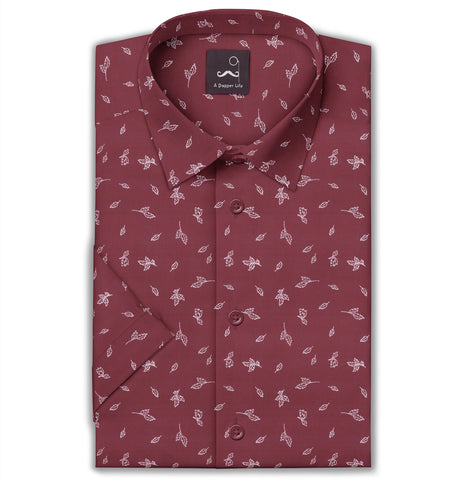 Pure Cotton - Short Sleeve - Maroon with Leaves